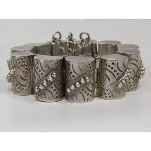 Heavy Solid Vtg Mexican Sterling Silver Barrel Link Bracelet 83g Handmade